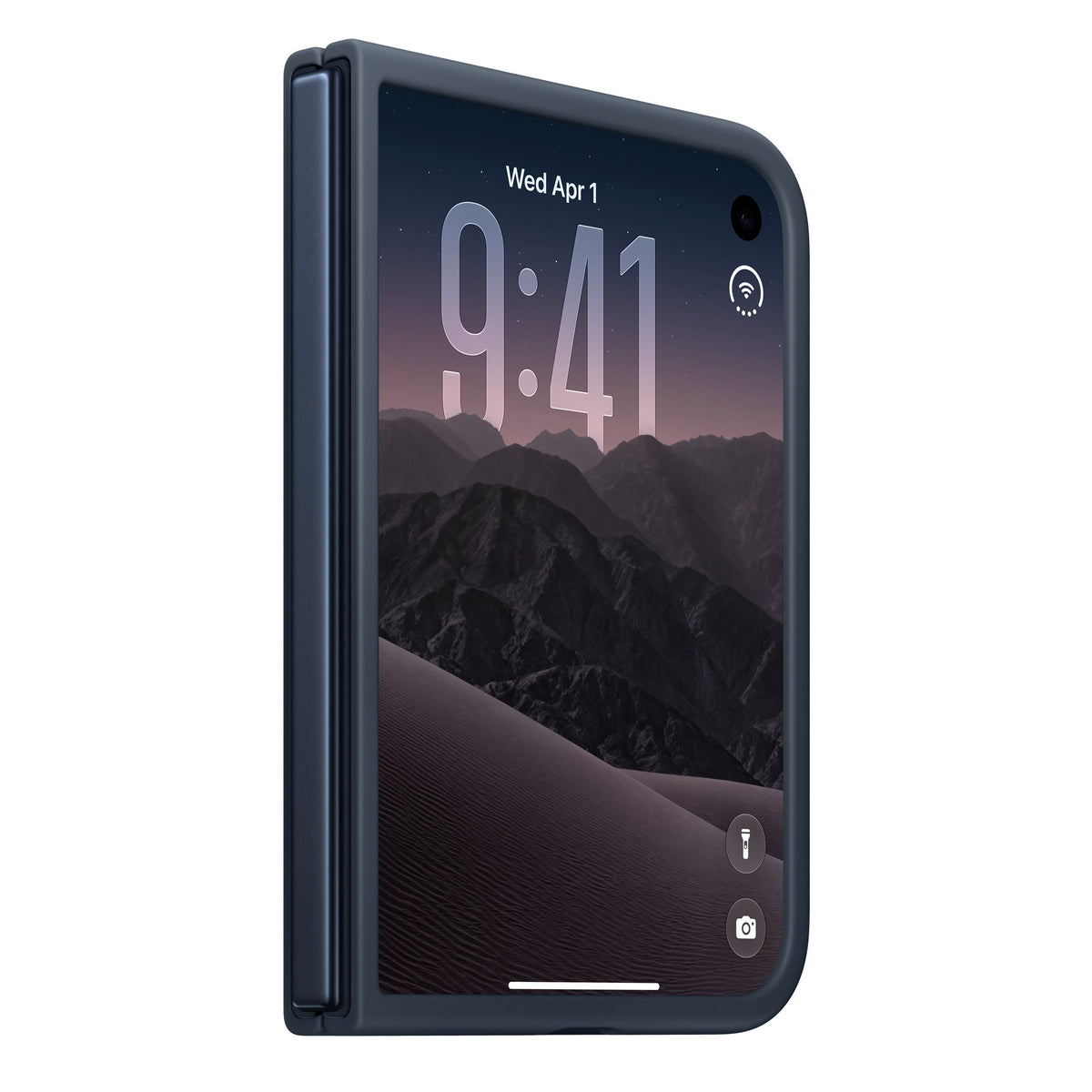 Apple iPhone Duo Case in dark navy blue, front cover with camera opening and side slot.