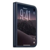 Apple iPhone Duo Case in dark navy blue, front cover with camera opening and side slot.