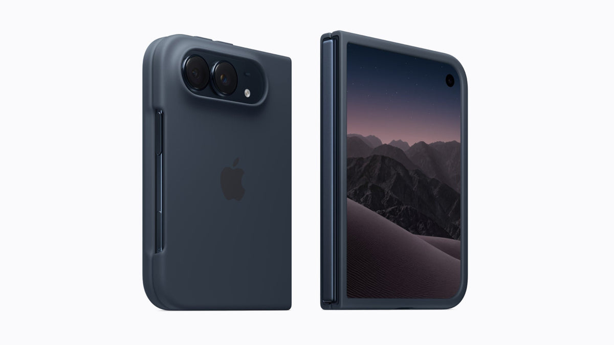 Apple iPhone Duo Case in dark navy blue, back and front views with camera and button openings.