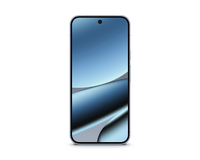 Blue gradient smartphone front with curved display and top speaker slot.
