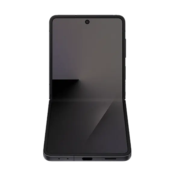 Jet Black foldable smartphone, front screen and closed hinge area visible