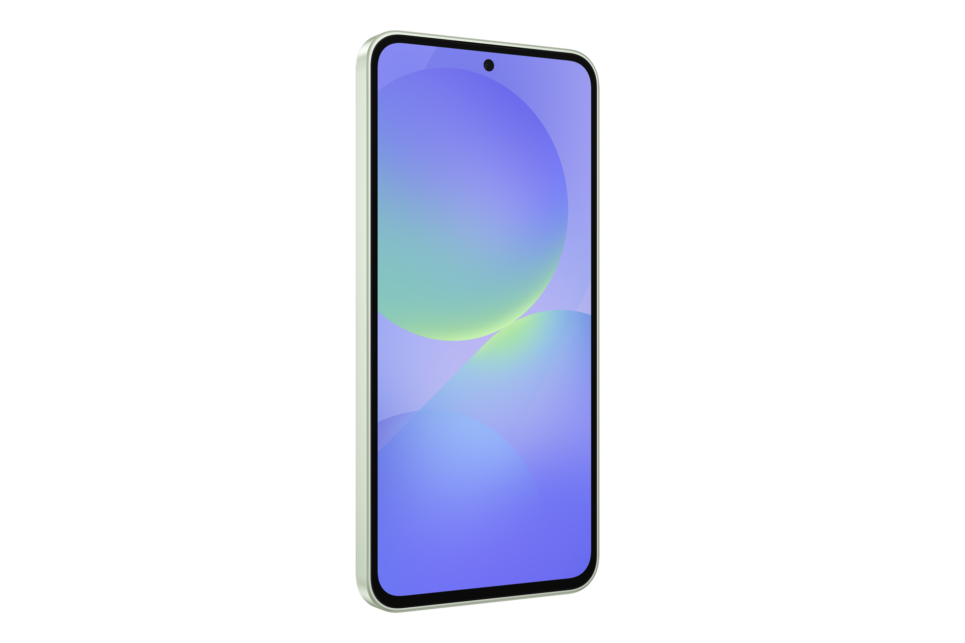 Galaxy A36 phone front, lime body with abstract blue display