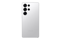 White Galaxy S25 Ultra rear view showing four camera lenses and smooth back