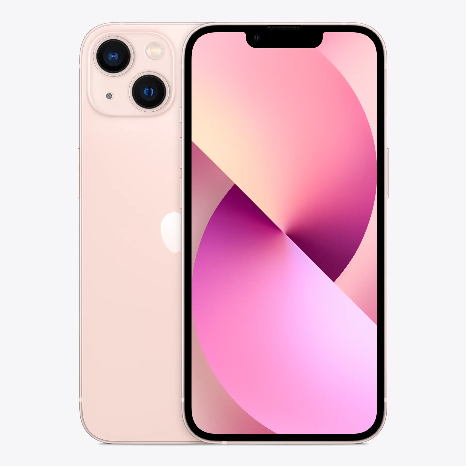 iPhone 13 5G front view in pink with colorful wallpaper