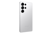 Silver Galaxy S25 Ultra rear view with quad cameras and slim metal side