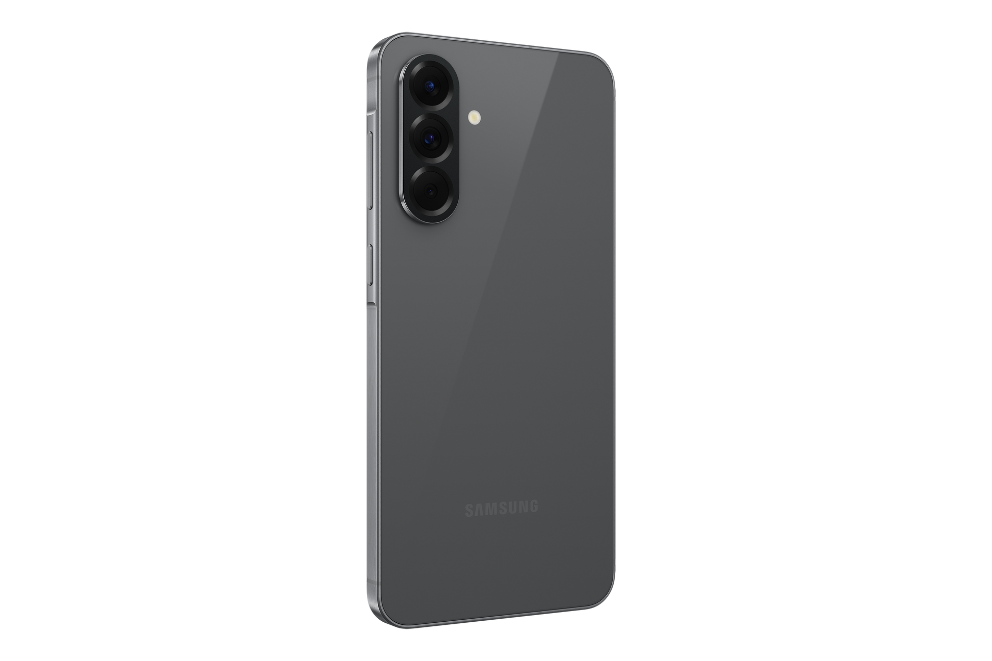 Samsung Galaxy A56 dual SIM smartphone in Graphite, angled back view with triple camera
