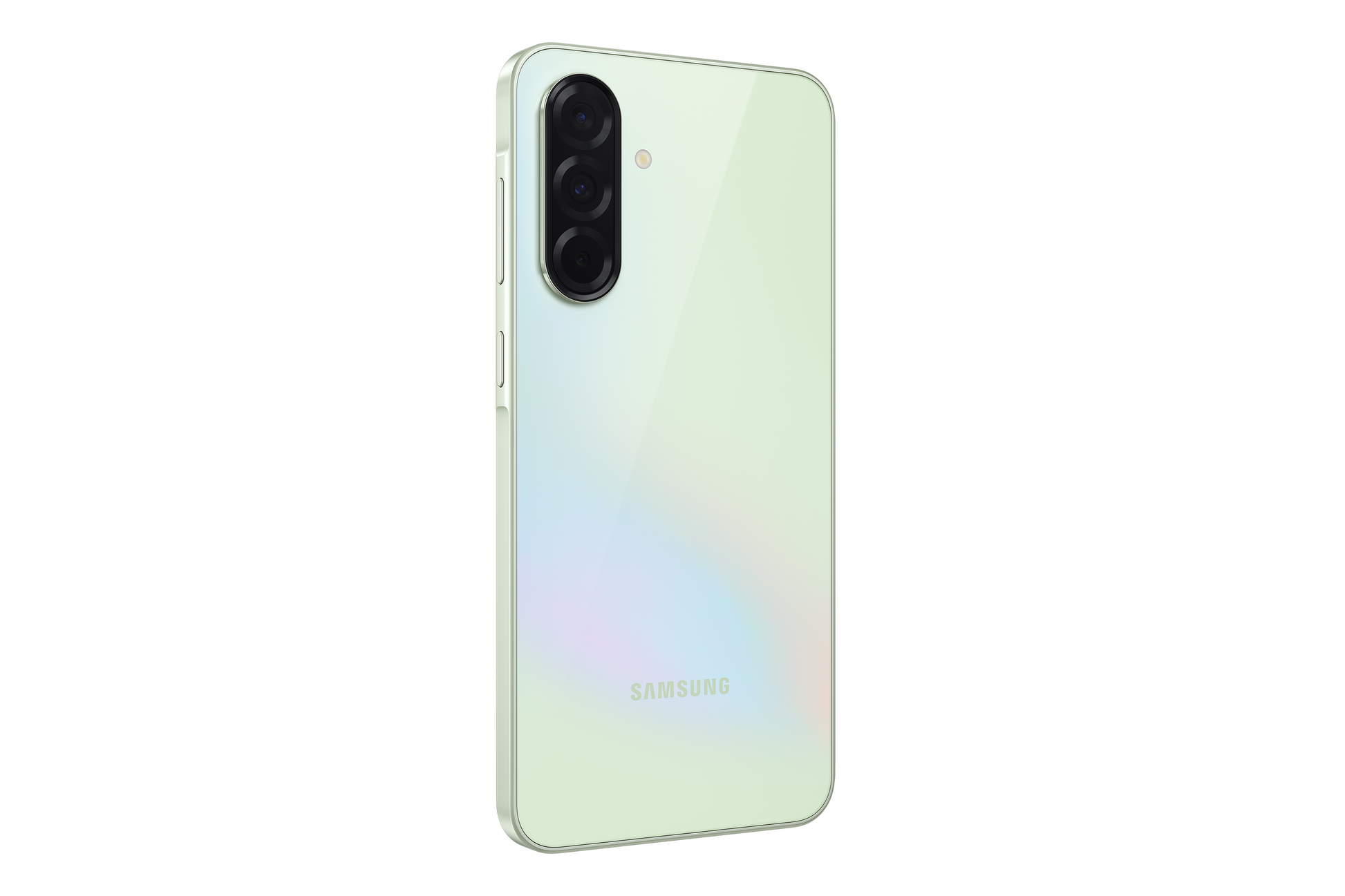 Galaxy A36 phone back, lime green finish, triple rear camera module