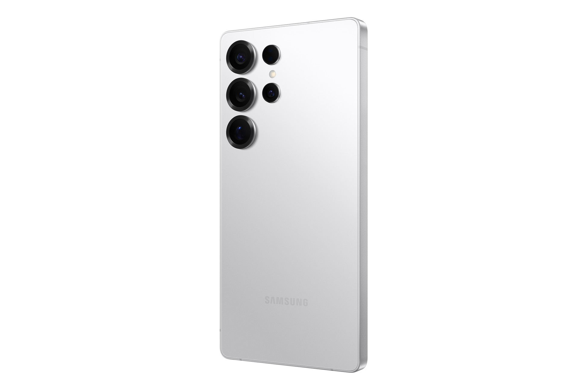 Light silver Galaxy S25 Ultra back, camera lenses clustered at the top corner