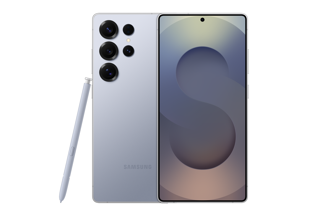 Galaxy S25 Ultra dual SIM 5G in silver-blue with rear cameras and stylus pen