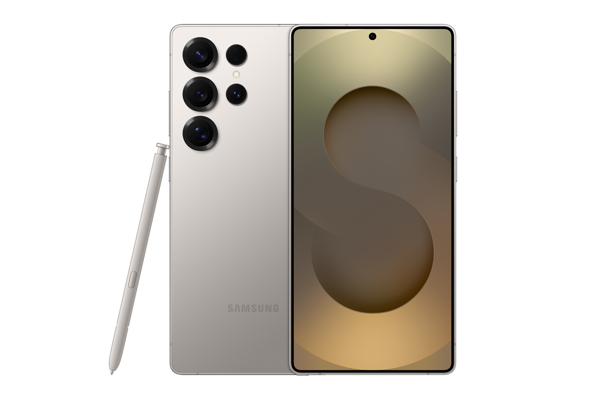 Galaxy S25 Ultra dual SIM 5G front and back in beige with stylus pen