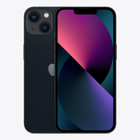 iPhone 13 5G front view in dark gray with colorful wallpaper