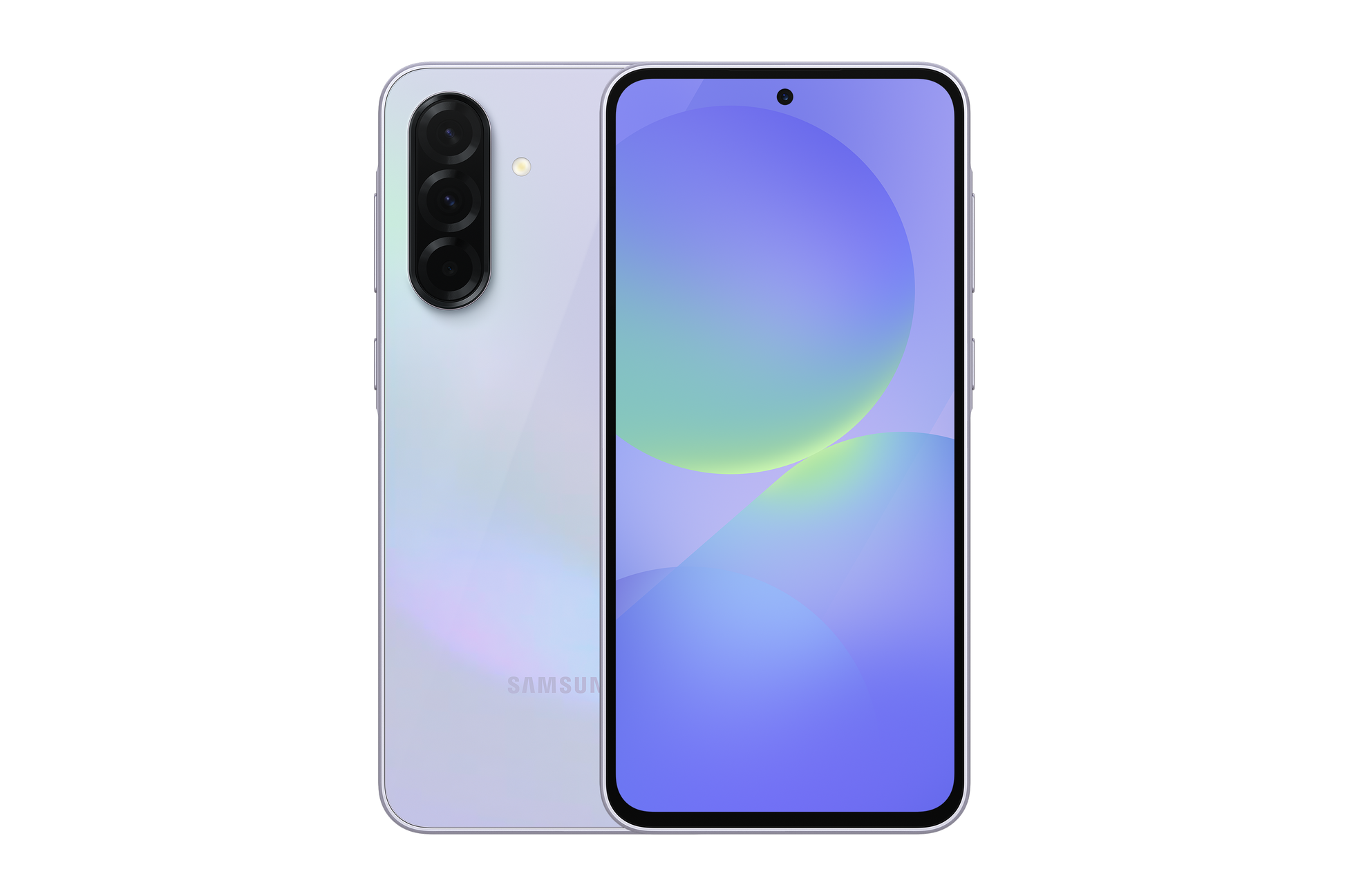 Galaxy A36 5G phone, lime-colored front view with colorful display