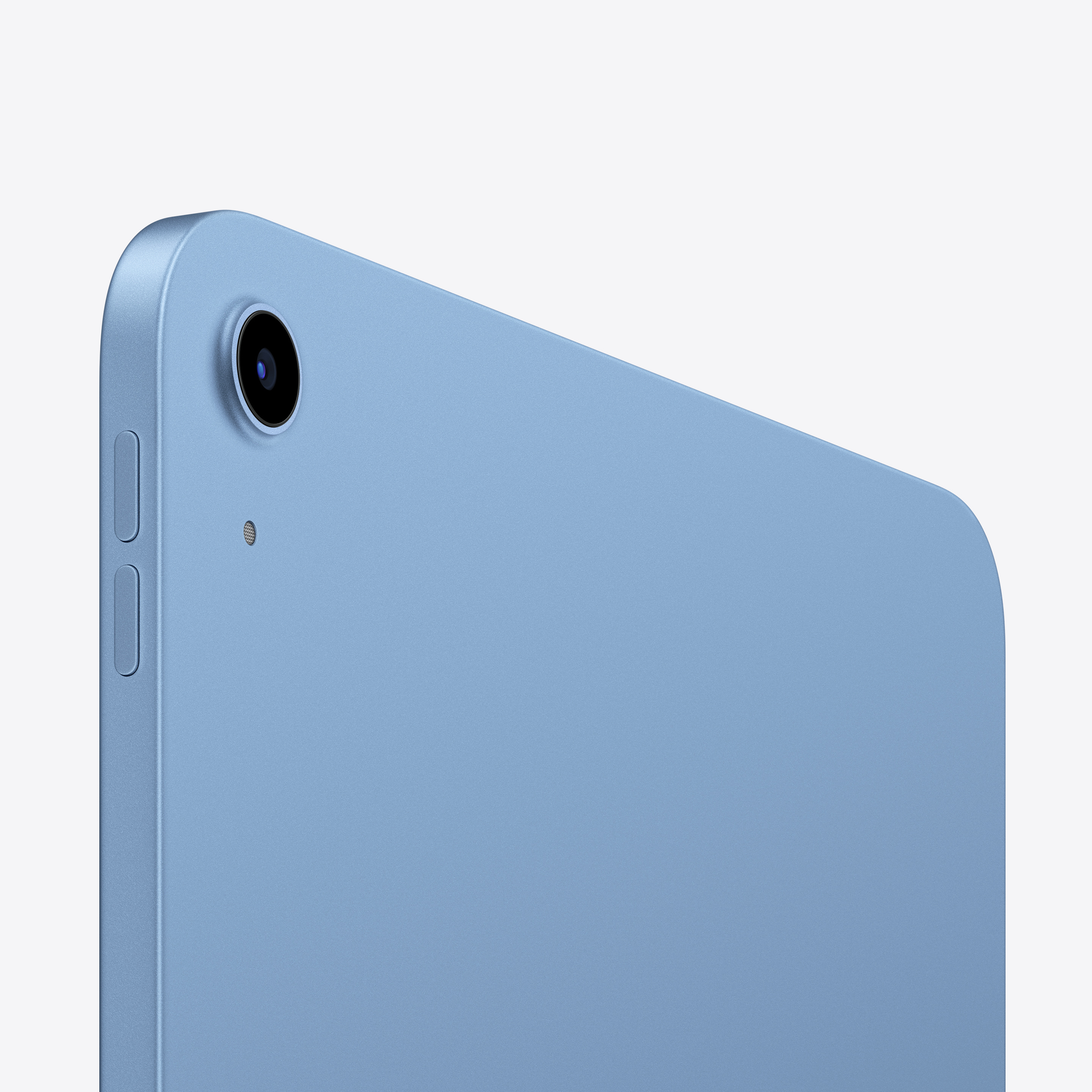 Blue 10.9-inch iPad back close-up, camera and side buttons visible