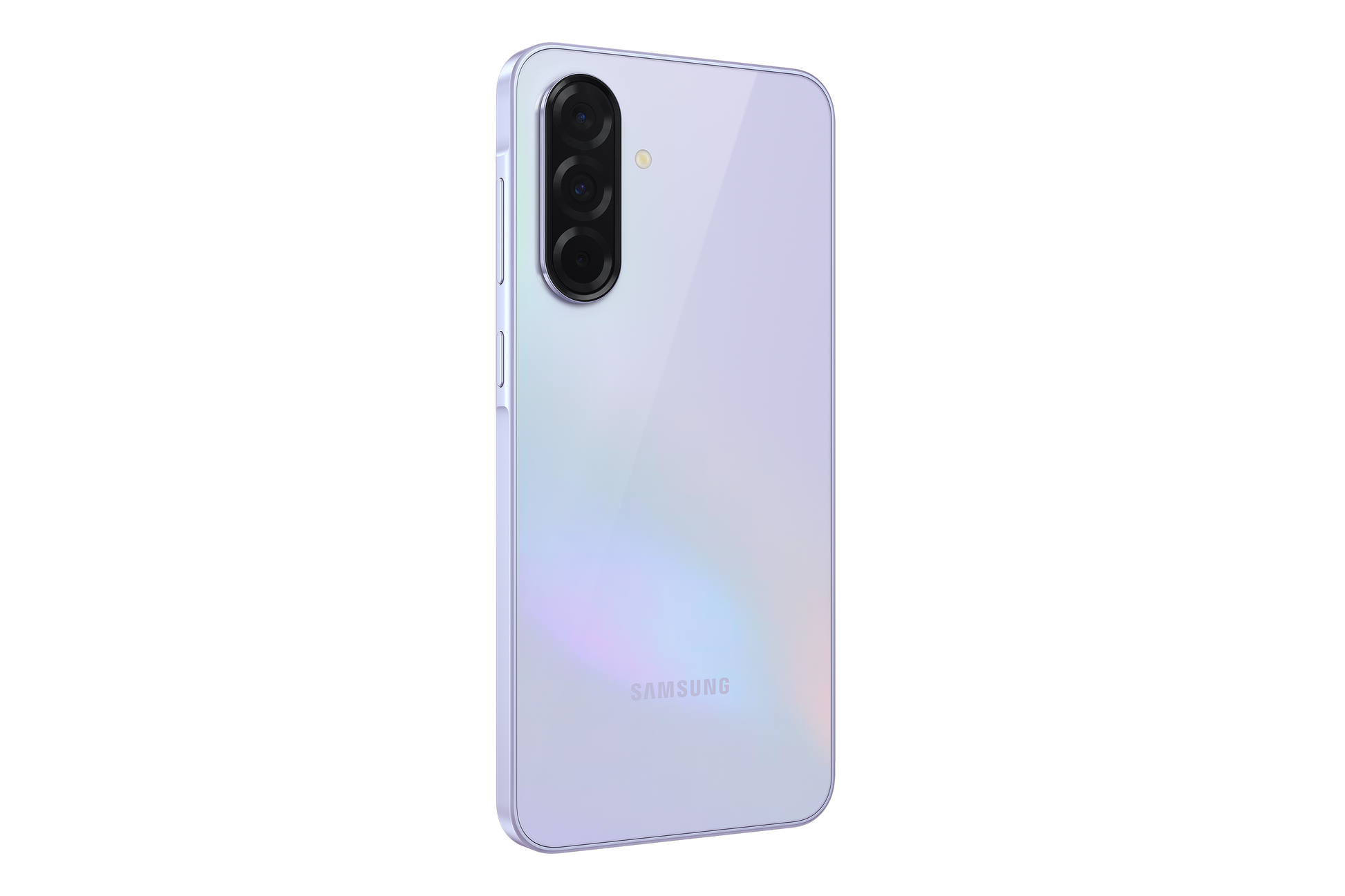 Galaxy A36 phone back, lavender finish, triple rear camera module