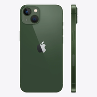 iPhone 13 5G back and side view in green with dual rear cameras