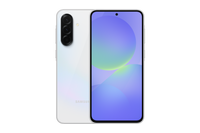 Galaxy A36 5G phone, white back and front view with dual camera