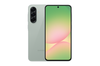 Samsung Galaxy A56 dual SIM smartphone in Olive, front view with green display wallpaper