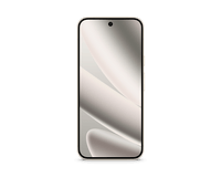 Pixel 10 Pro XL smartphone with front display and dual-tone swirl wallpaper