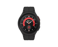 Black titanium smartwatch with round display, rotating bezel, black silicone strap