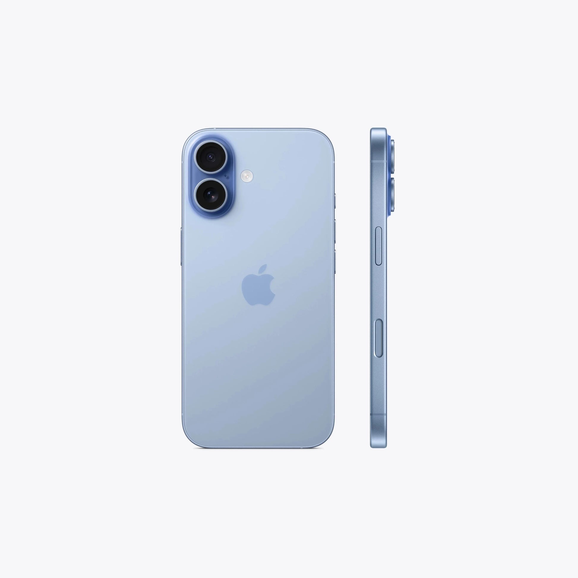 Mist Blue iPhone 17 5G back view with side buttons visible