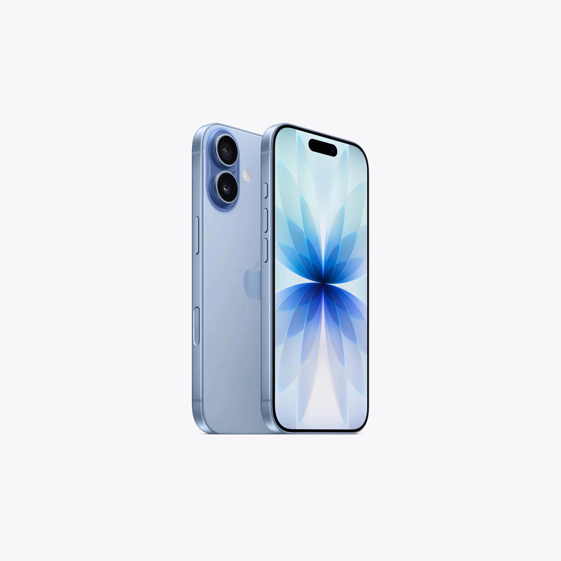 Mist Blue iPhone 17 5G with dual rear cameras and front display shown