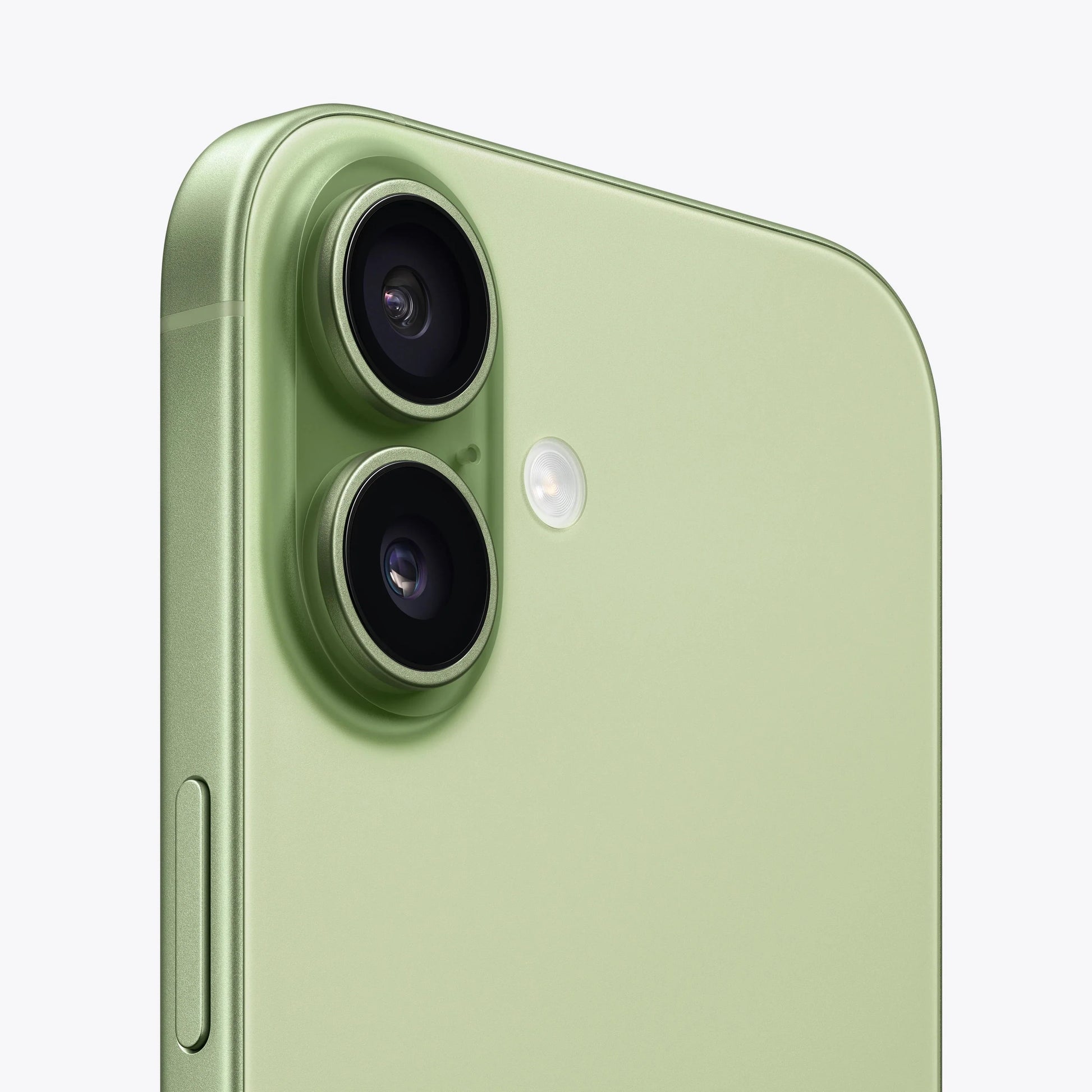Sage iPhone 17 5G close-up of dual rear cameras and LED flash
