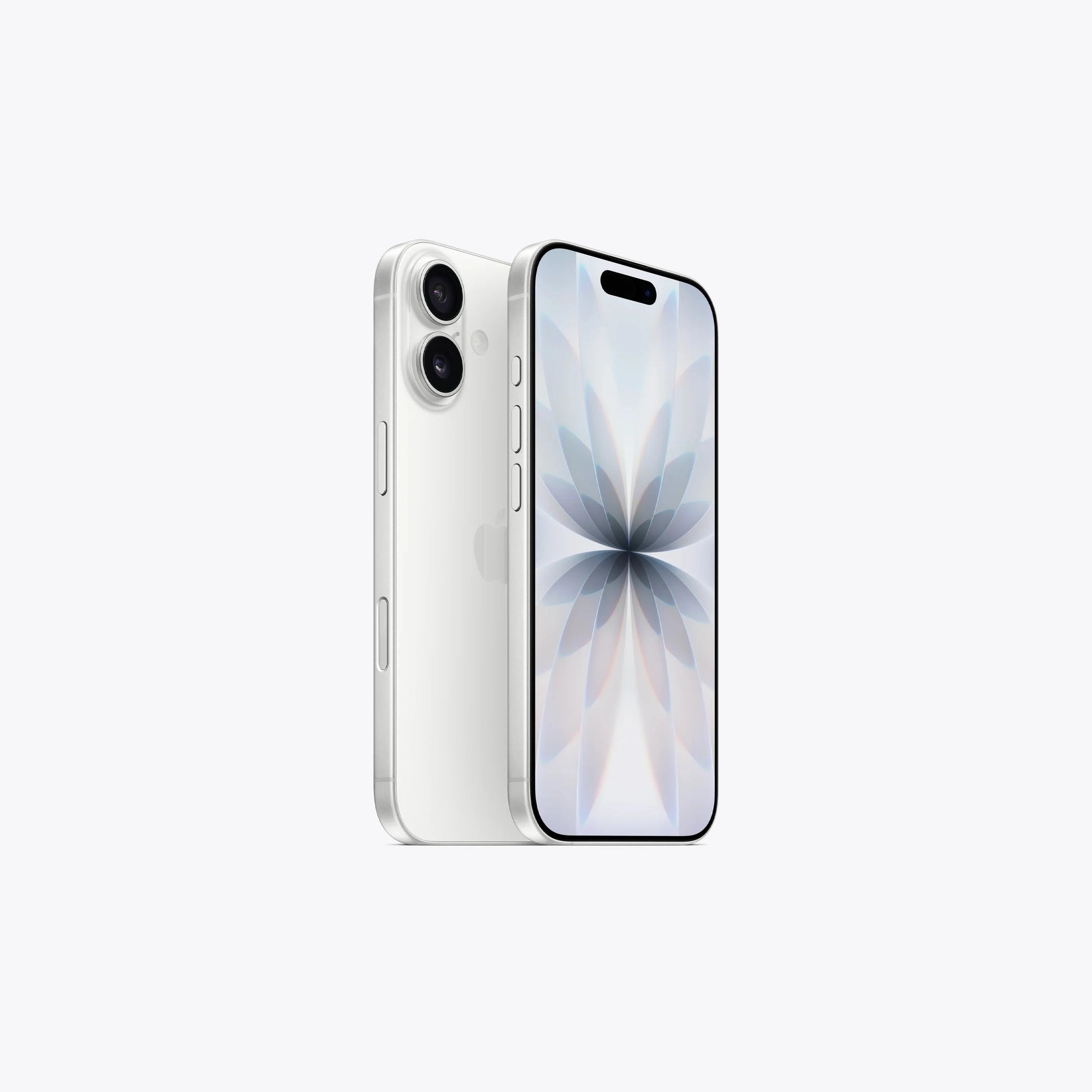White iPhone 17 5G with dual rear cameras and front display shown
