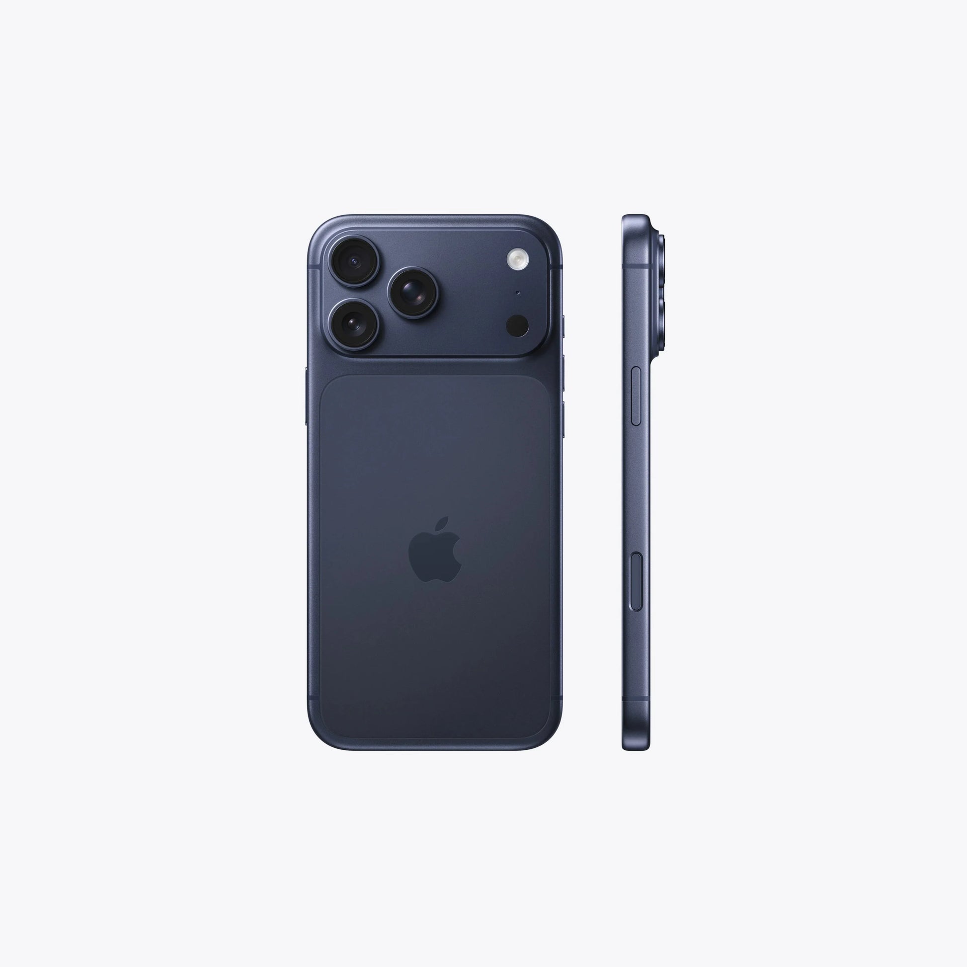 iPhone 17 Pro Max 5G in Deep Blue, back view with side profile