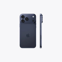 iPhone 17 Pro Max 5G in Deep Blue, back view with side profile