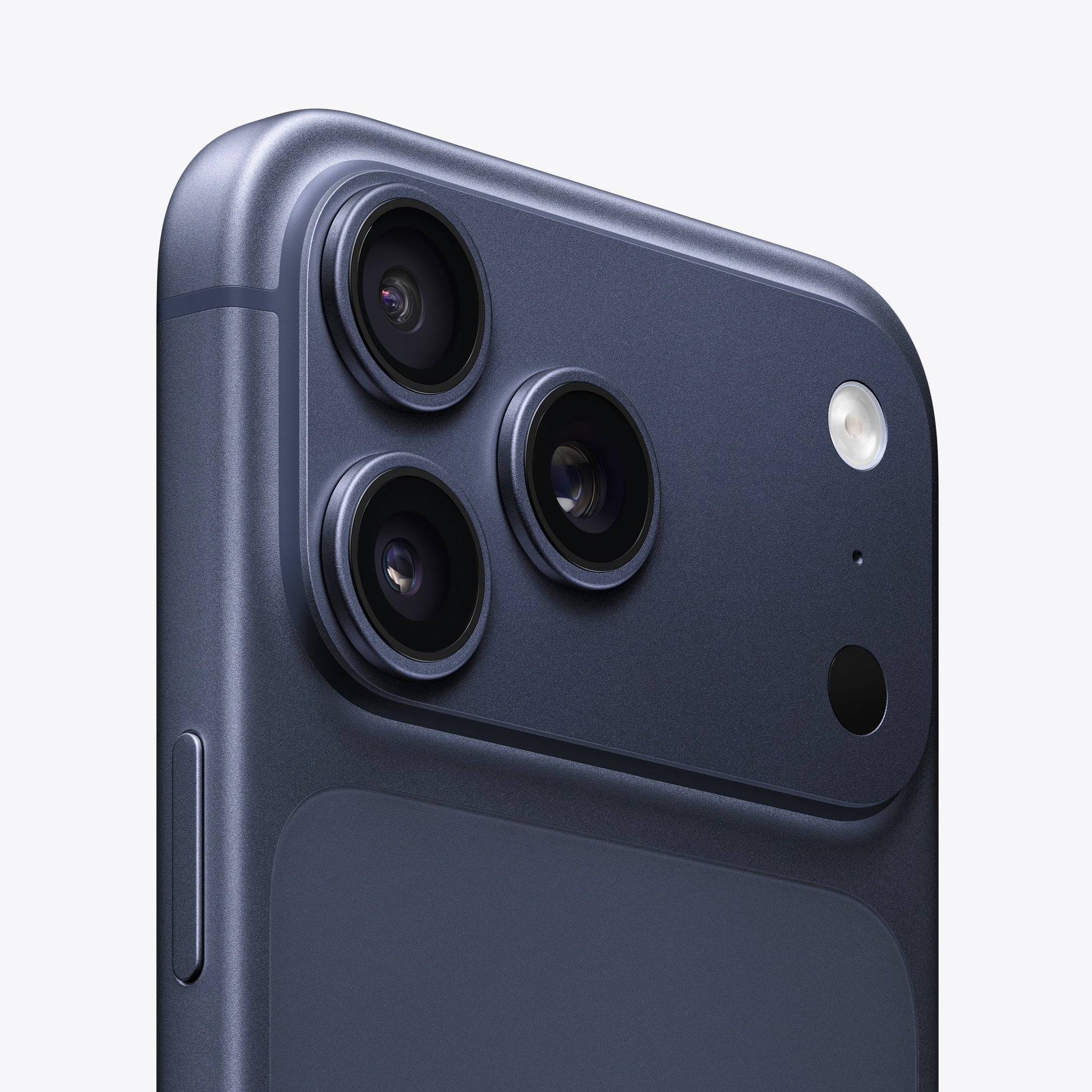 Deep Blue iPhone 17 Pro Max 5G close-up of triple camera lenses