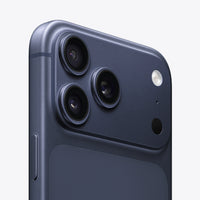 Deep Blue iPhone 17 Pro Max 5G close-up of triple camera lenses