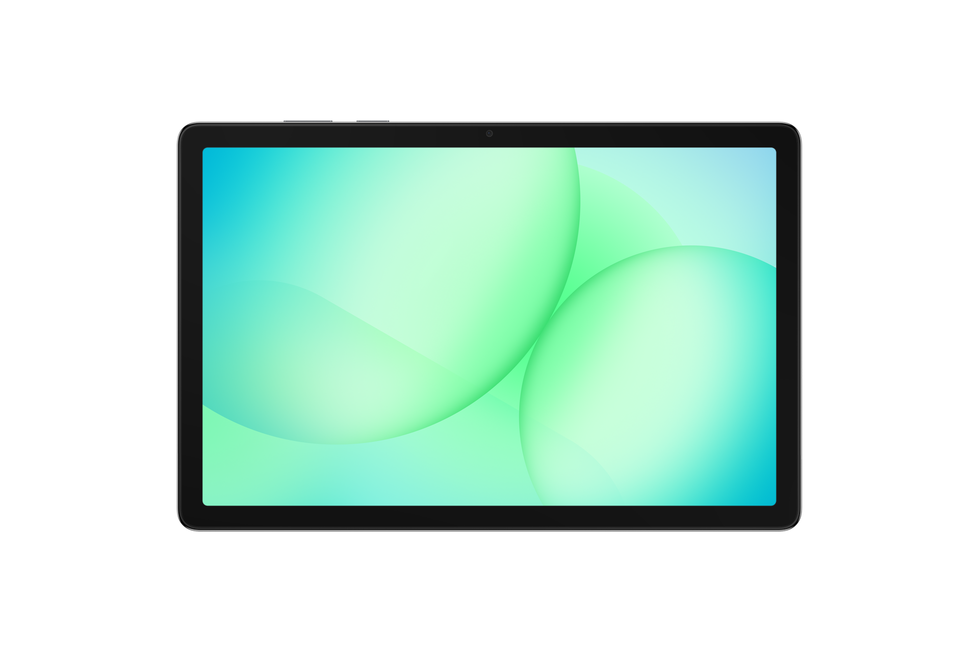 Galaxy Tab A11 Plus tablet front view with green abstract display, dark bezel
