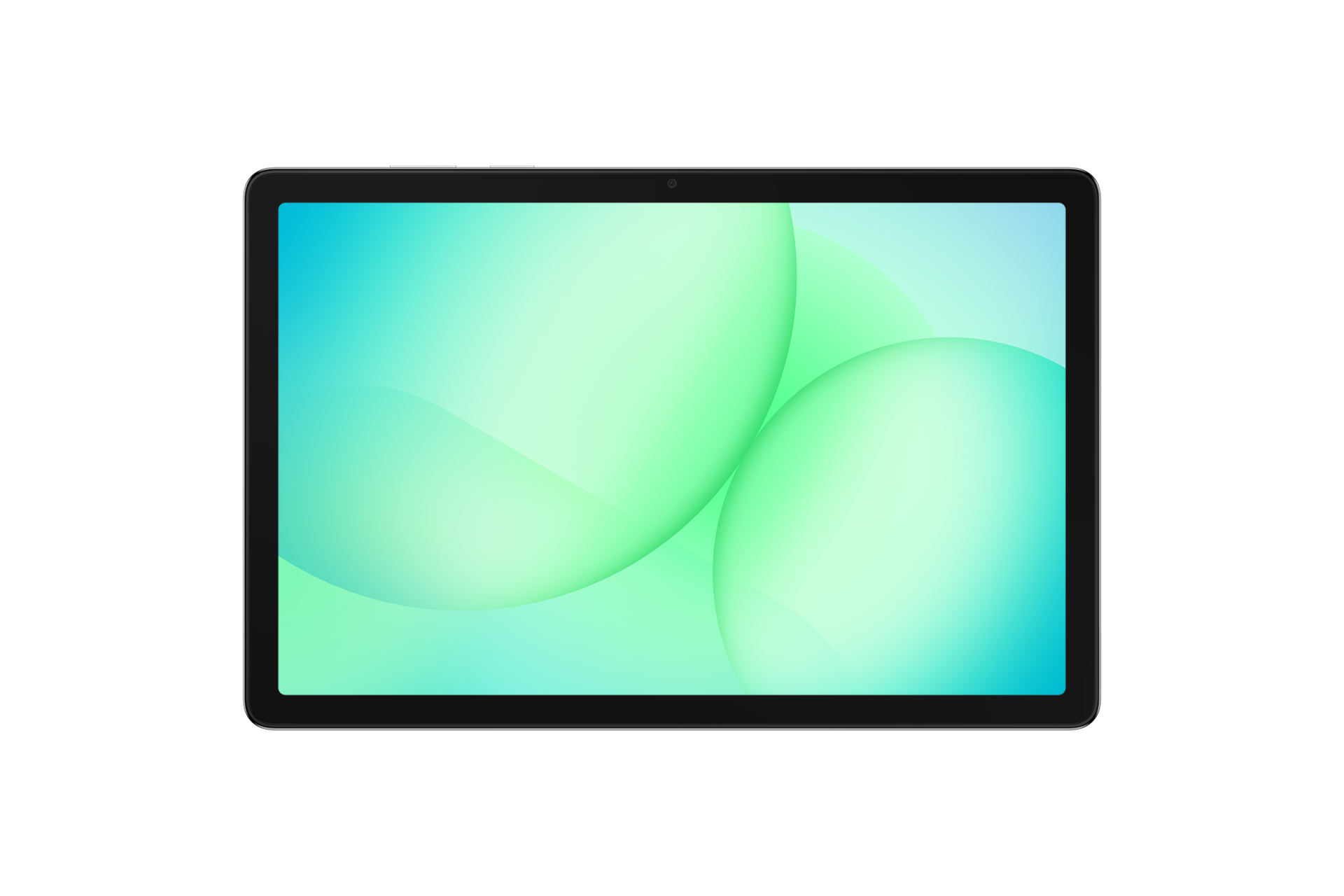 Galaxy Tab A11 Plus tablet front view on dark background, green abstract display