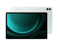 Galaxy Tab S9 FE+ 5G tablet in light green, front screen and back dual cameras