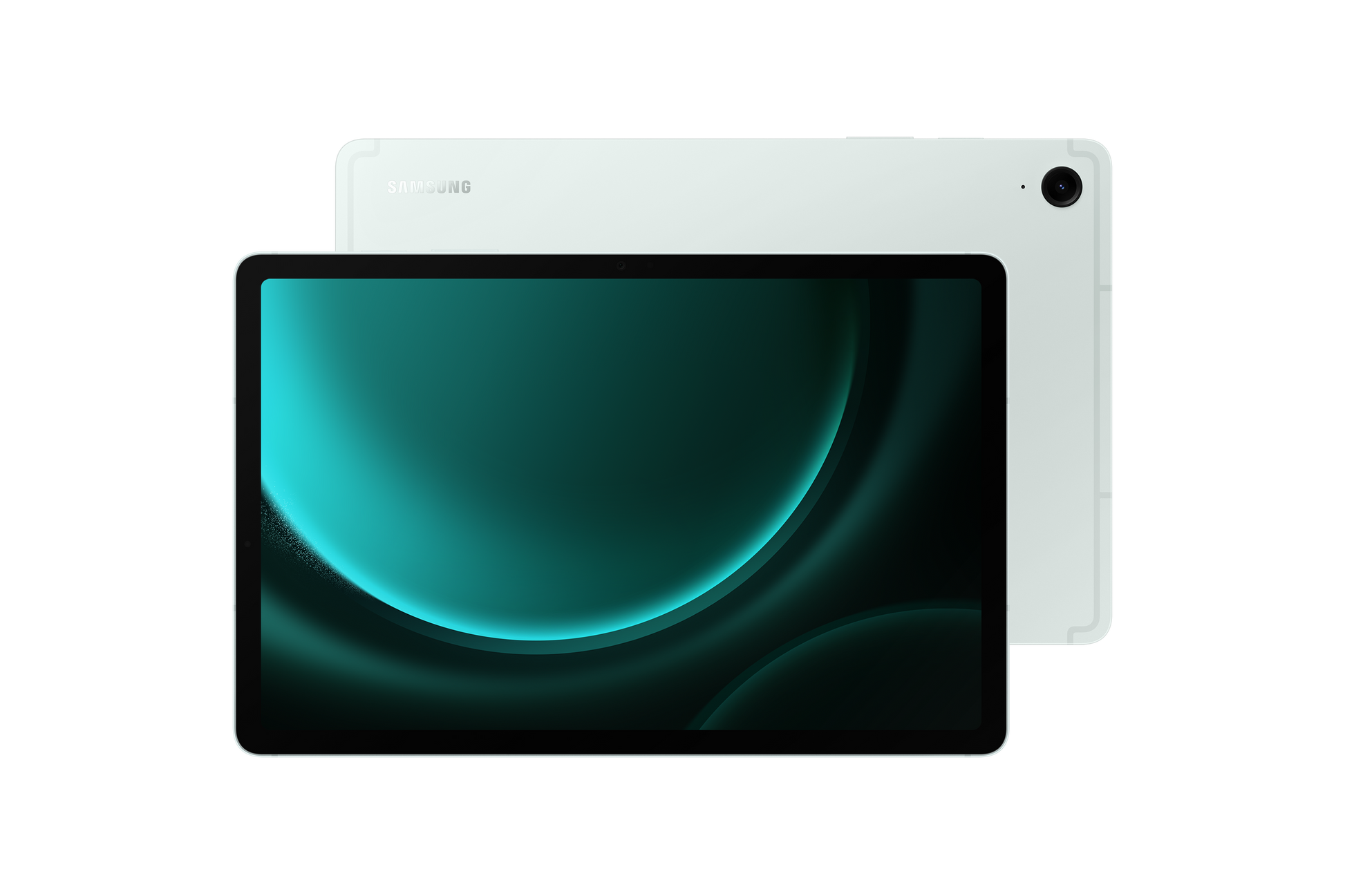 Samsung Galaxy Tab S9 FE mint tablet front with matching back