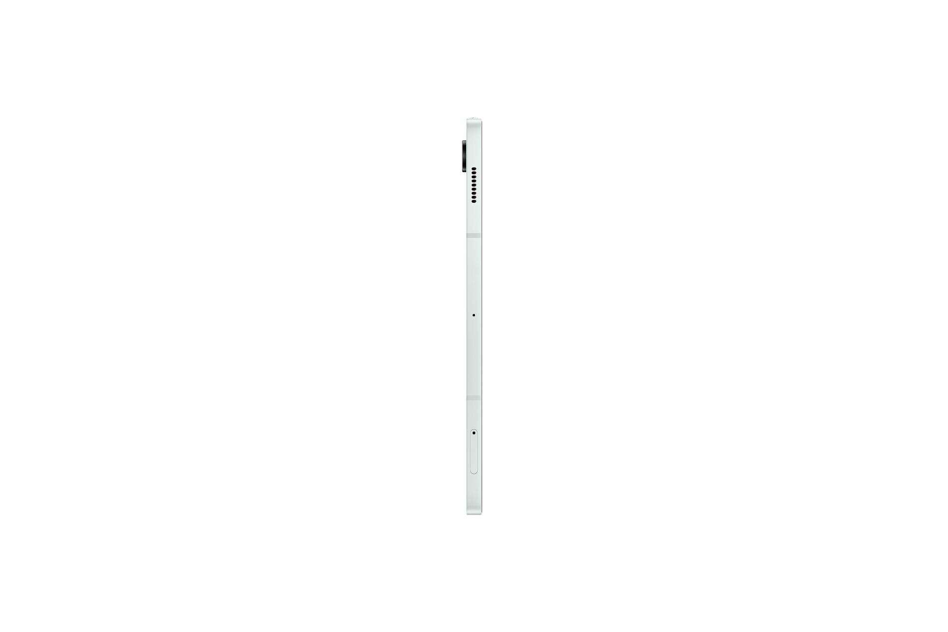 Samsung Galaxy Tab S9 FE slim side profile in light silver/gray