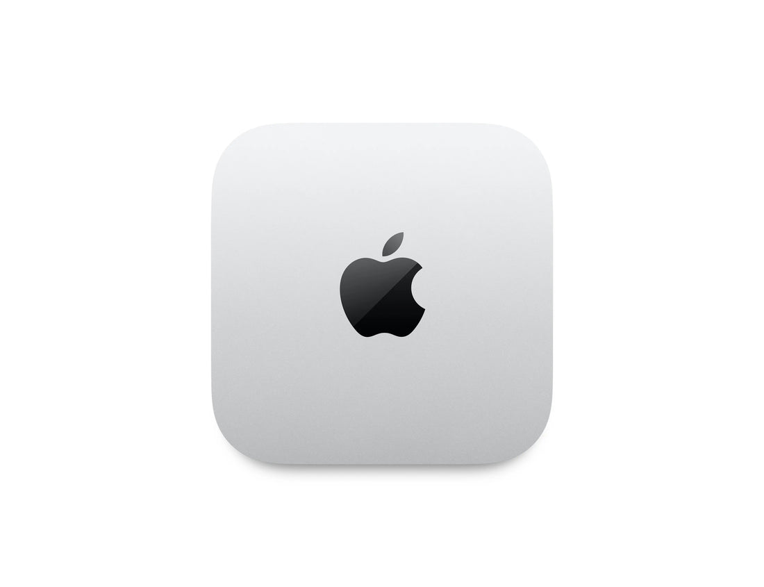 Mac mini desktop with Apple logo on silver top