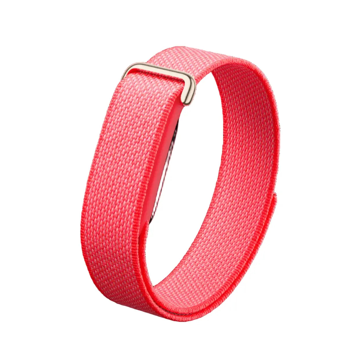 Rose fabric health tracker band with metal buckle and loop clasp