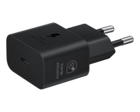 Black USB-C PD adapter angled view, energy efficiency and Super Fast Charging markings