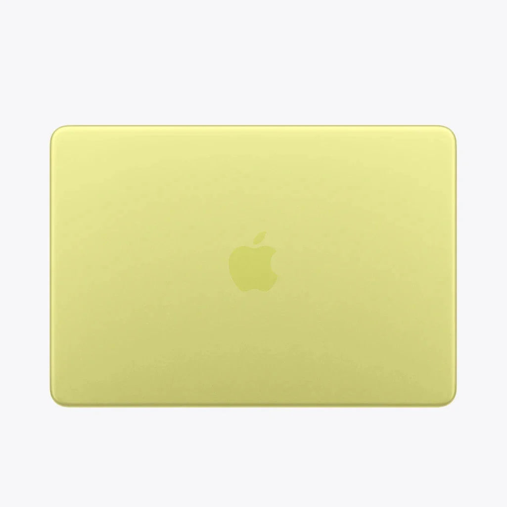 13-inch MacBook back in yellow with Apple logo centered