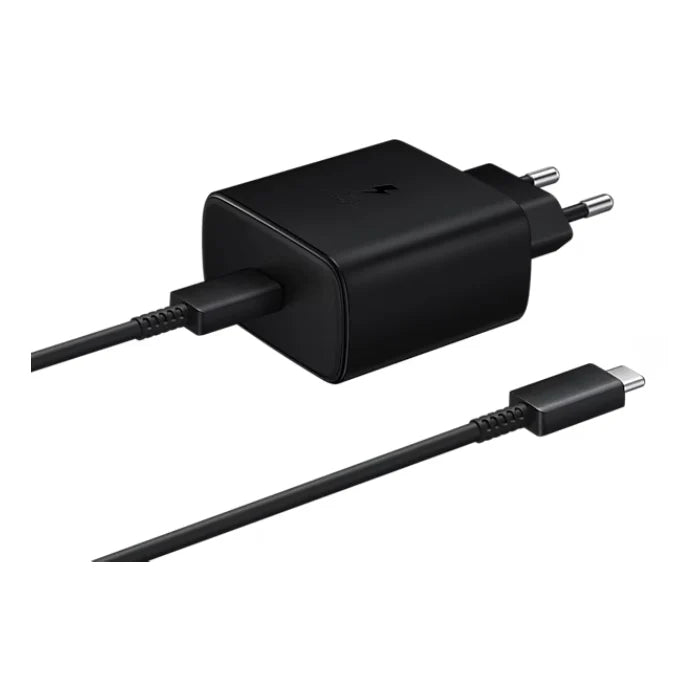 Black USB-C fast charger with 2-prong plug and USB-C cable