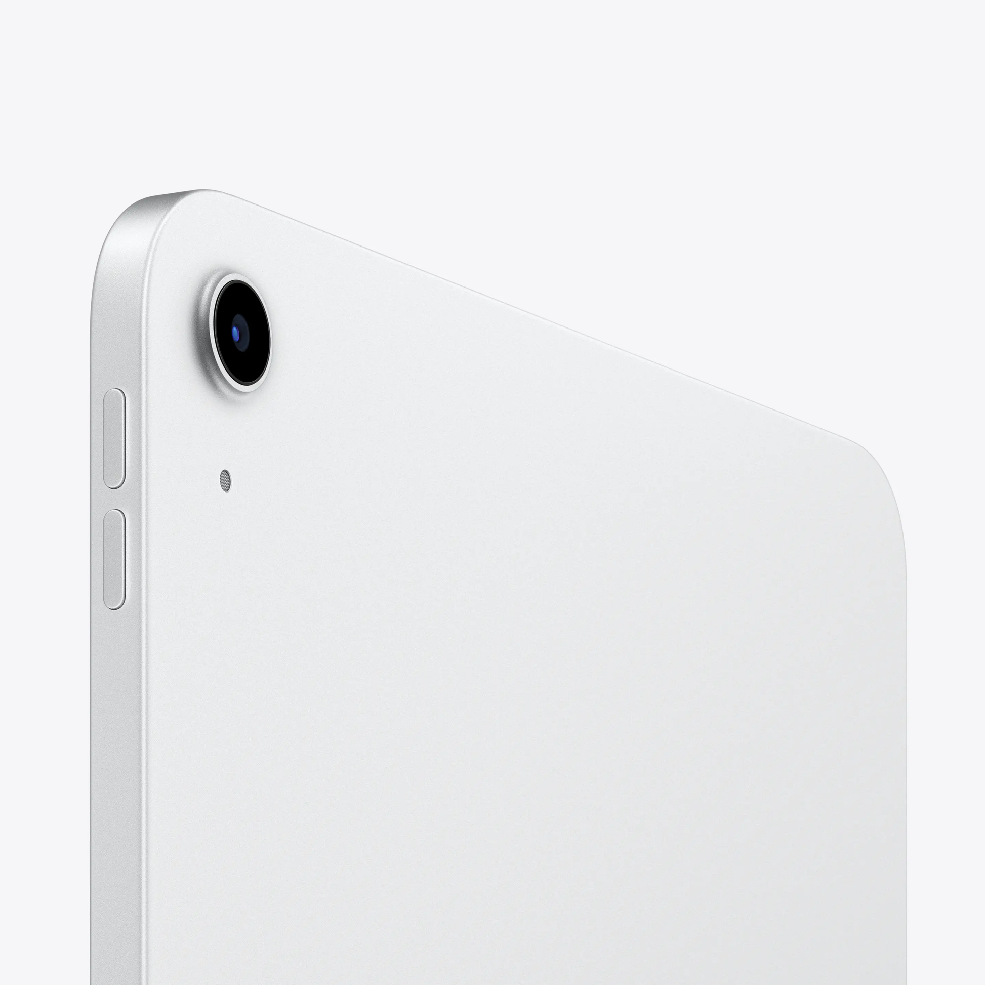 11-inch iPad A16 chip in Silver, rear camera and side buttons close-up