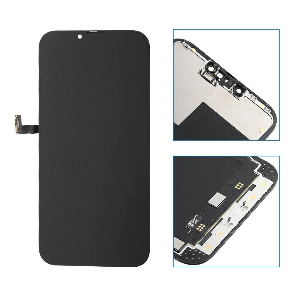 iPhone 13 Pro Max screen replacement front panel with flex connector close-ups