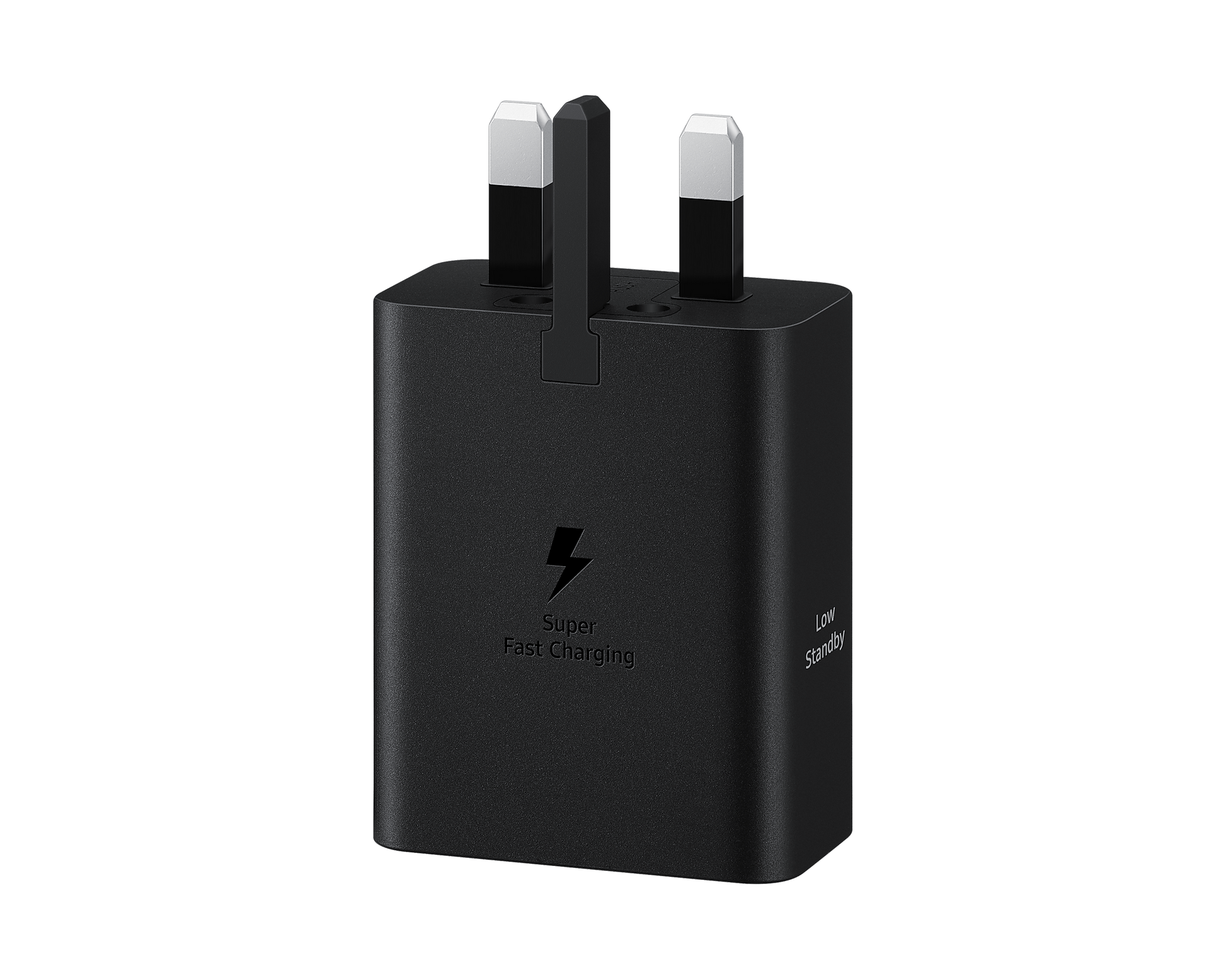 Black USB‑C duo travel adapter with two plug heads and fast charging
