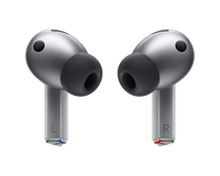 Silver Galaxy Buds 3 Pro earbuds, left (L) and right (R) markers with black tips