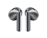 Samsung Galaxy Buds 3 dark metallic earbuds, front view with speaker grilles