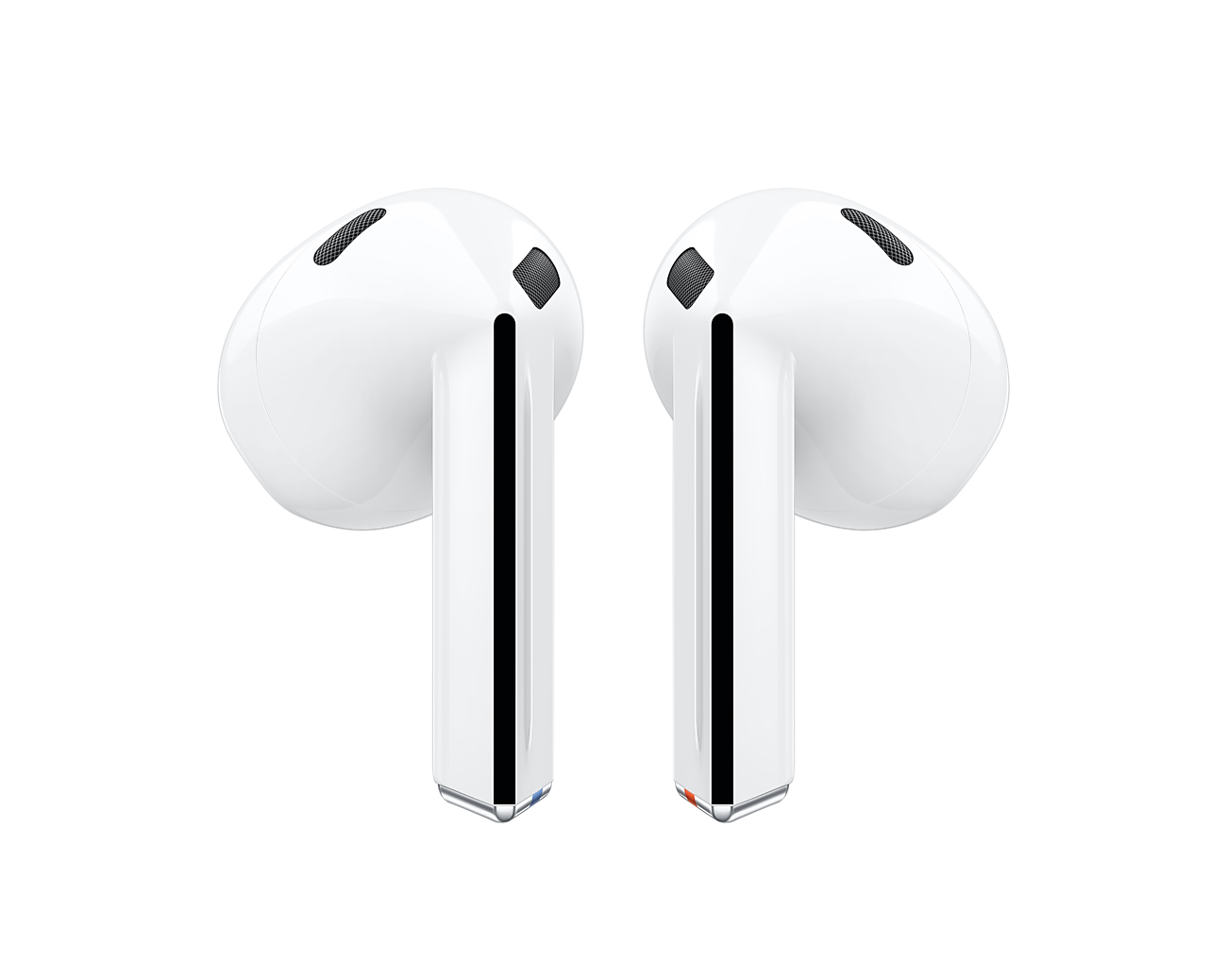 Samsung Galaxy Buds 3 white earbuds, front view with speaker grilles