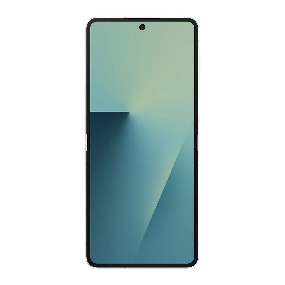 Teal foldable smartphone front view, single display