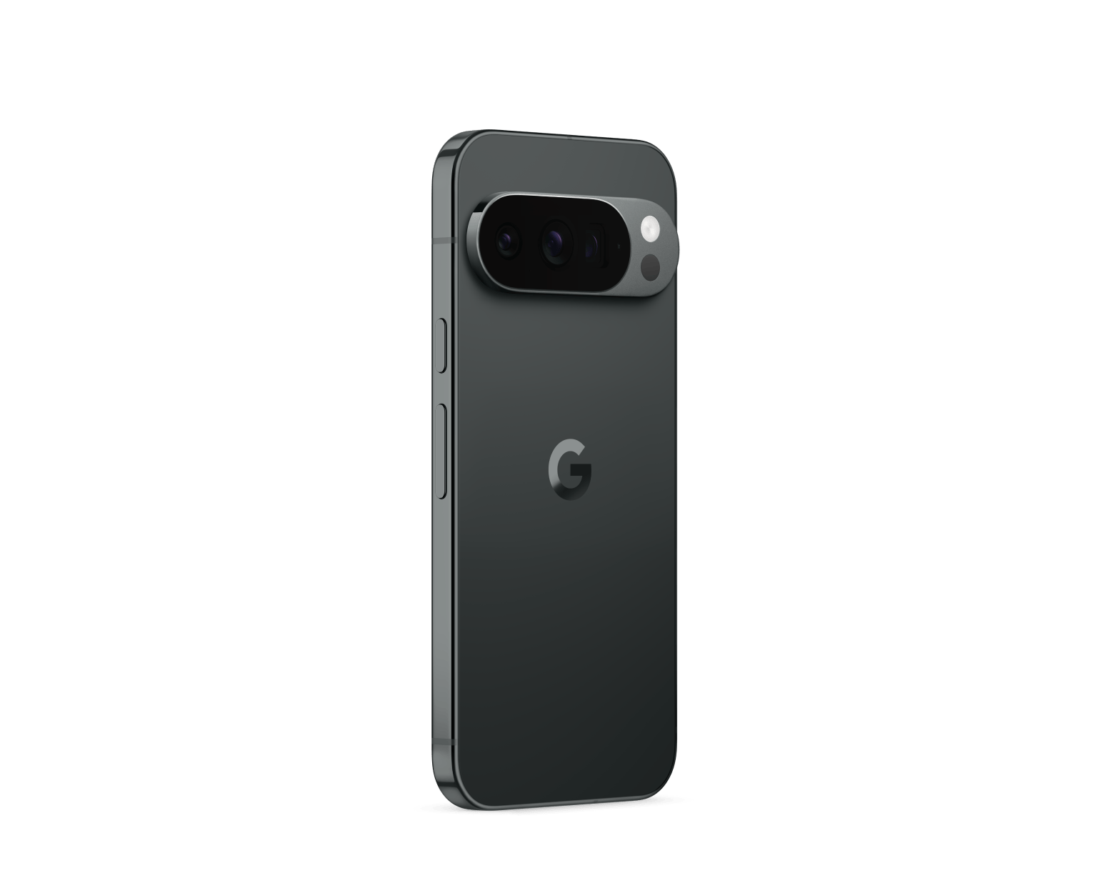 Google Pixel 10 Pro 5G phone, rear camera module and G logo, dark color
